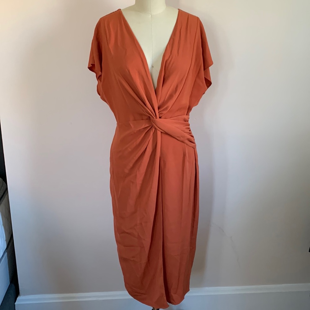 Orange midi wrapped open front dress